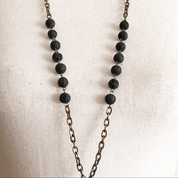 NWOT MARLYN SCHIFF Boho Tiny Chain Link Long Necklace with Black Leather Tassel - Picture 5 of 16